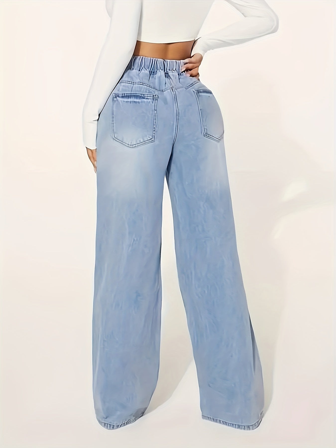 Elise | Plain washed blue casual jeans with elastic waist