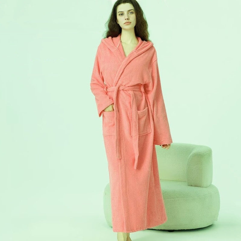 Nina | Zachte koraal fleece badjas met kapuchon en zakken