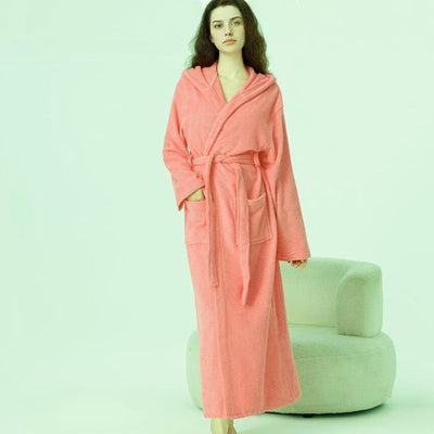 Nina | Zachte koraal fleece badjas met kapuchon en zakken