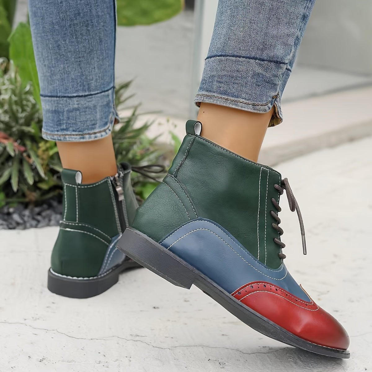 Lotte | Stijlvolle colorblock dameslaarzen met platform en zijrits