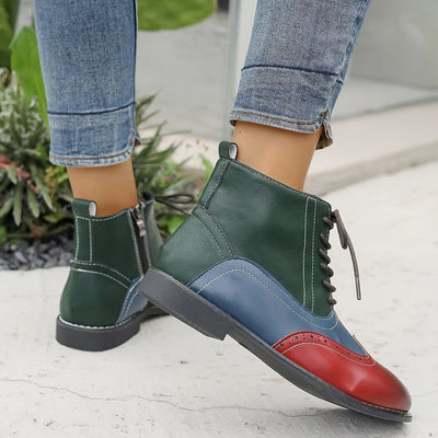 Lotte | Stijlvolle colorblock dameslaarzen met platform en zijrits