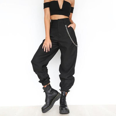 Monica - High-waisted harem pants with chain strap