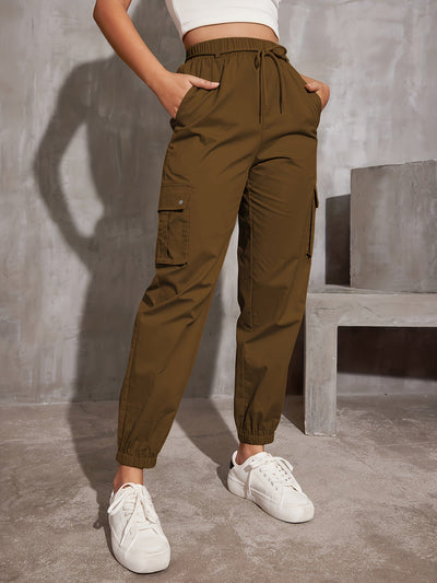 Nina | Hoge taille cargobroek in effen kleur