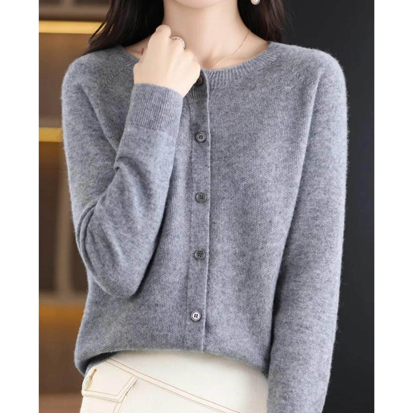 Knitted Cardigan with Buttons – Soft V-Neck Sweater