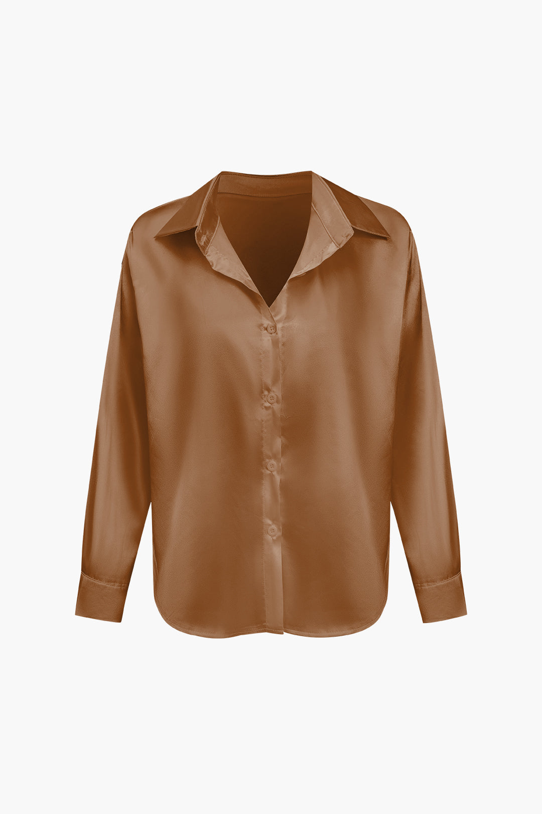 Lillian - Basic Plain Satin Women's Long Sleeve Shirt