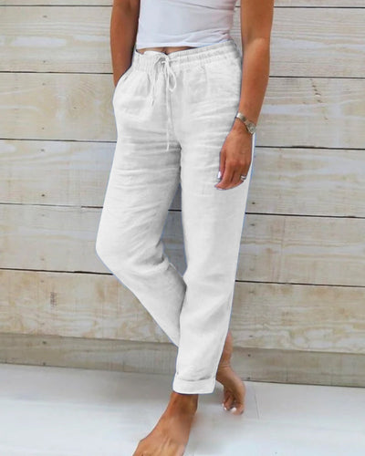 Monica - Katoen en linnen broek met elastische tailleband