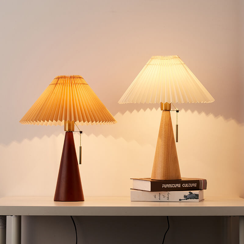 Zenori – Minimalist Wooden LED Table Lamp Pleated Fabric