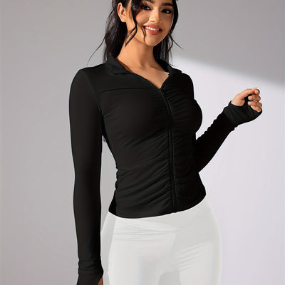 Emma | Plain color casual sports jacket with long sleeves and a full zip