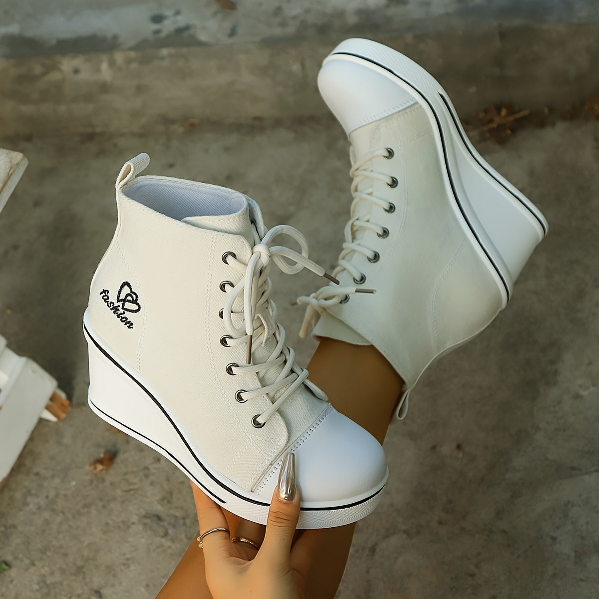 Lotte | Plain canvas ankle boots with a love pattern