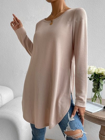 Sophie | Effen kleur dames T-shirt met lange mouw en gebogen zoom