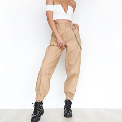 Monica - High-waisted harem pants with chain strap