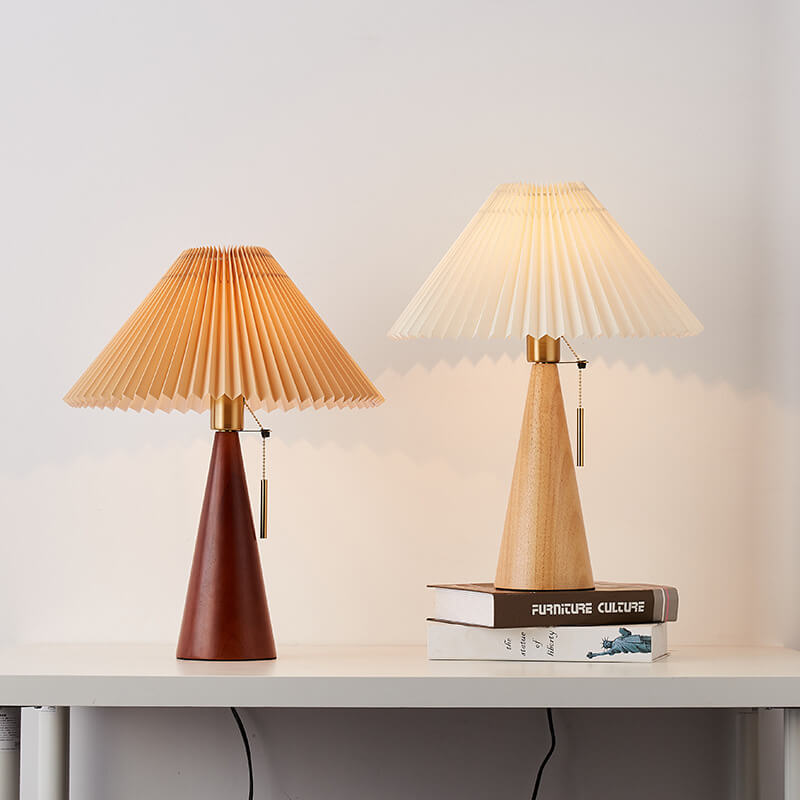 Zenori – Minimalist Wooden LED Table Lamp Pleated Fabric