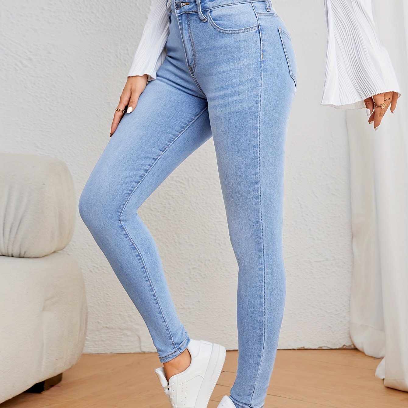 Roos | Lichtblauwe hoge taille skinny jeans