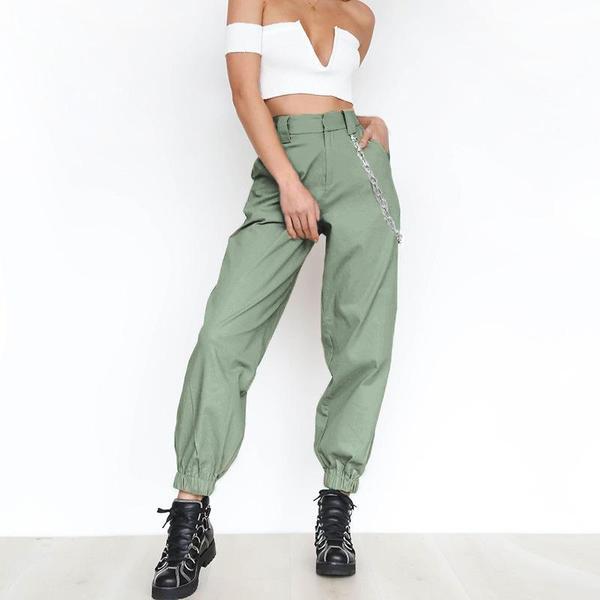 Monica - High-waisted harem pants with chain strap