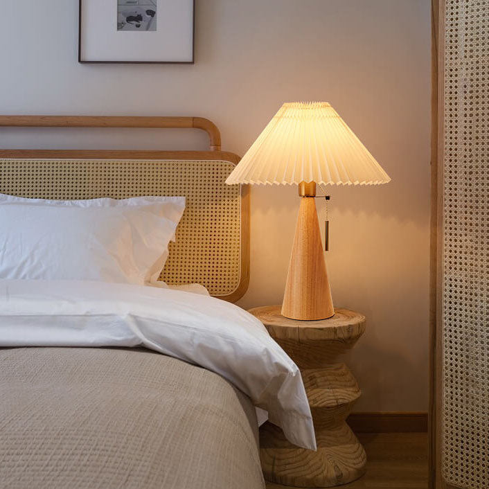 Zenori – Minimalist Wooden LED Table Lamp Pleated Fabric