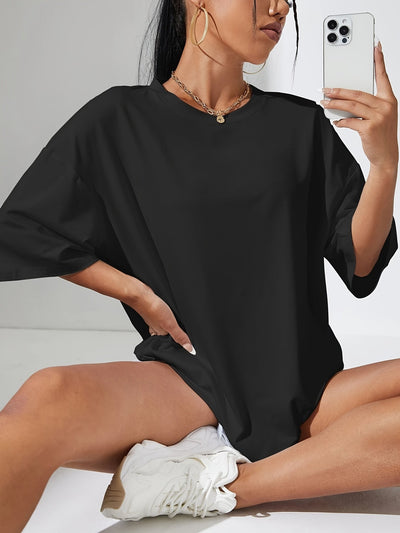 Sara | Sportief Y2K T-shirt in effen kleur met ronde hals en losse korte mouwen