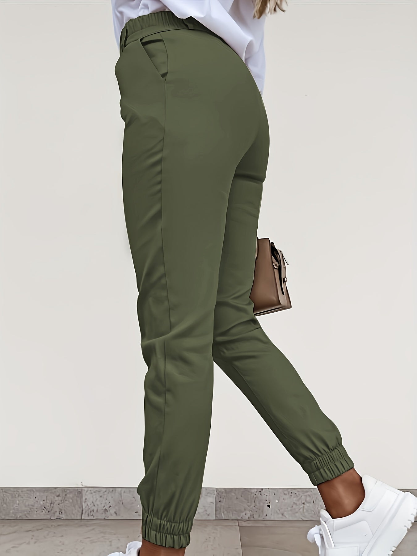 Emma | Plain casual slim trousers with slanted pockets