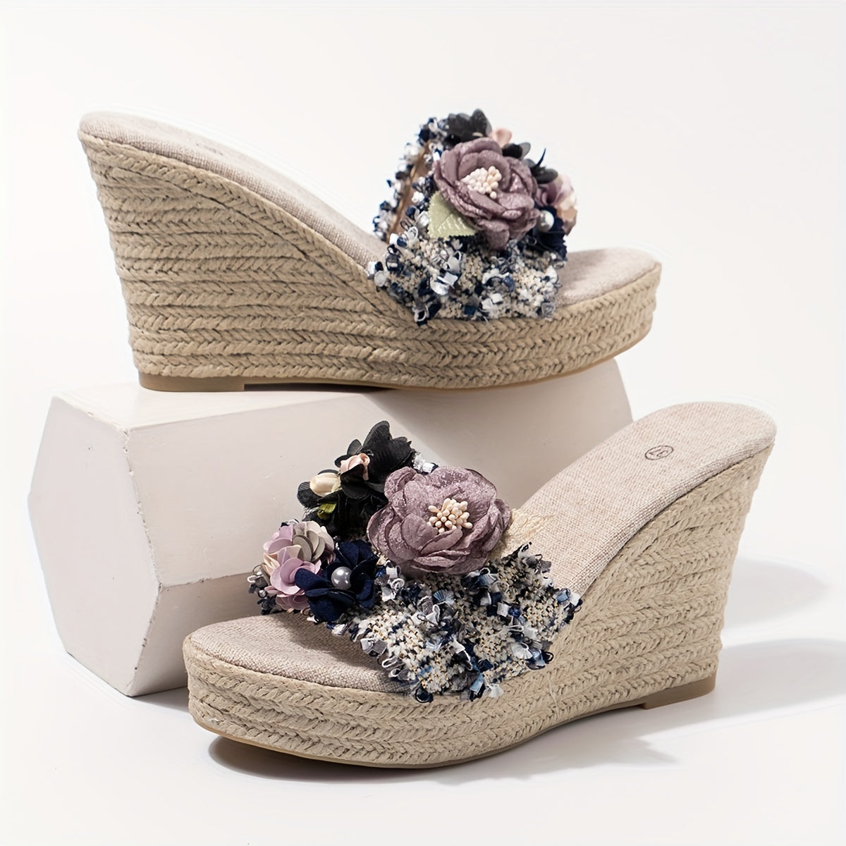 Luna | Women's floral espadrilles with wedge heel