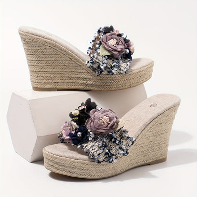 Luna | Women's floral espadrilles with wedge heel
