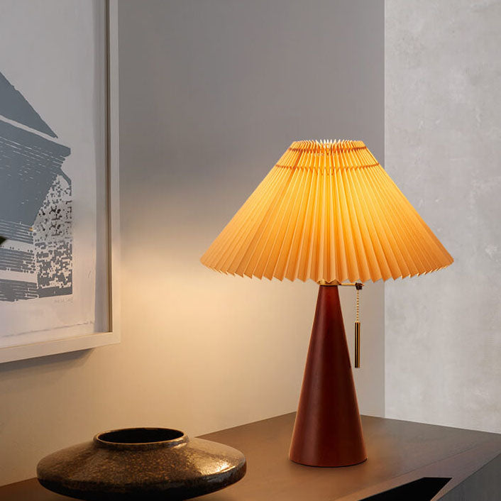 Zenori – Minimalist Wooden LED Table Lamp Pleated Fabric