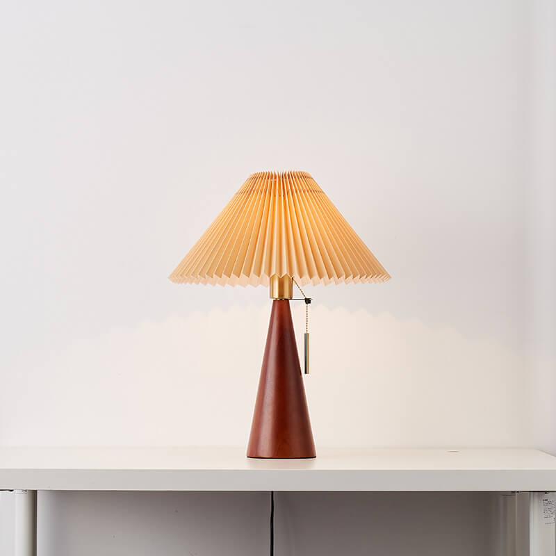 Zenori – Minimalist Wooden LED Table Lamp Pleated Fabric