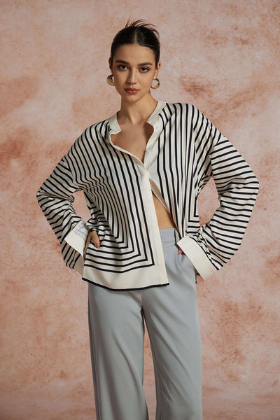 Thalia - Moderne Satijnen Elegant Vrouwen Langsleeve Shirt