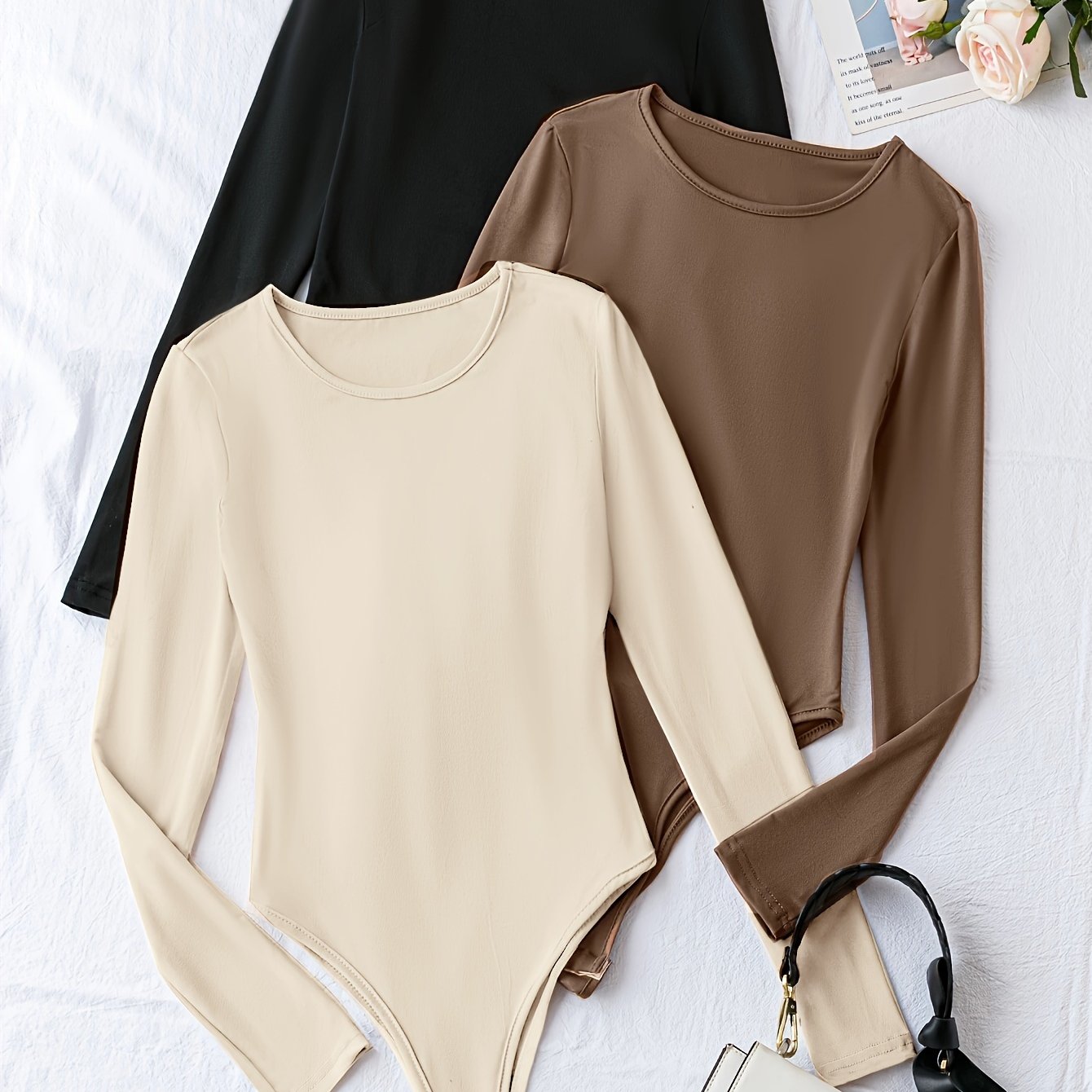 Nina | Set van 3 casual bodysuits met lange mouw en ronde hals
