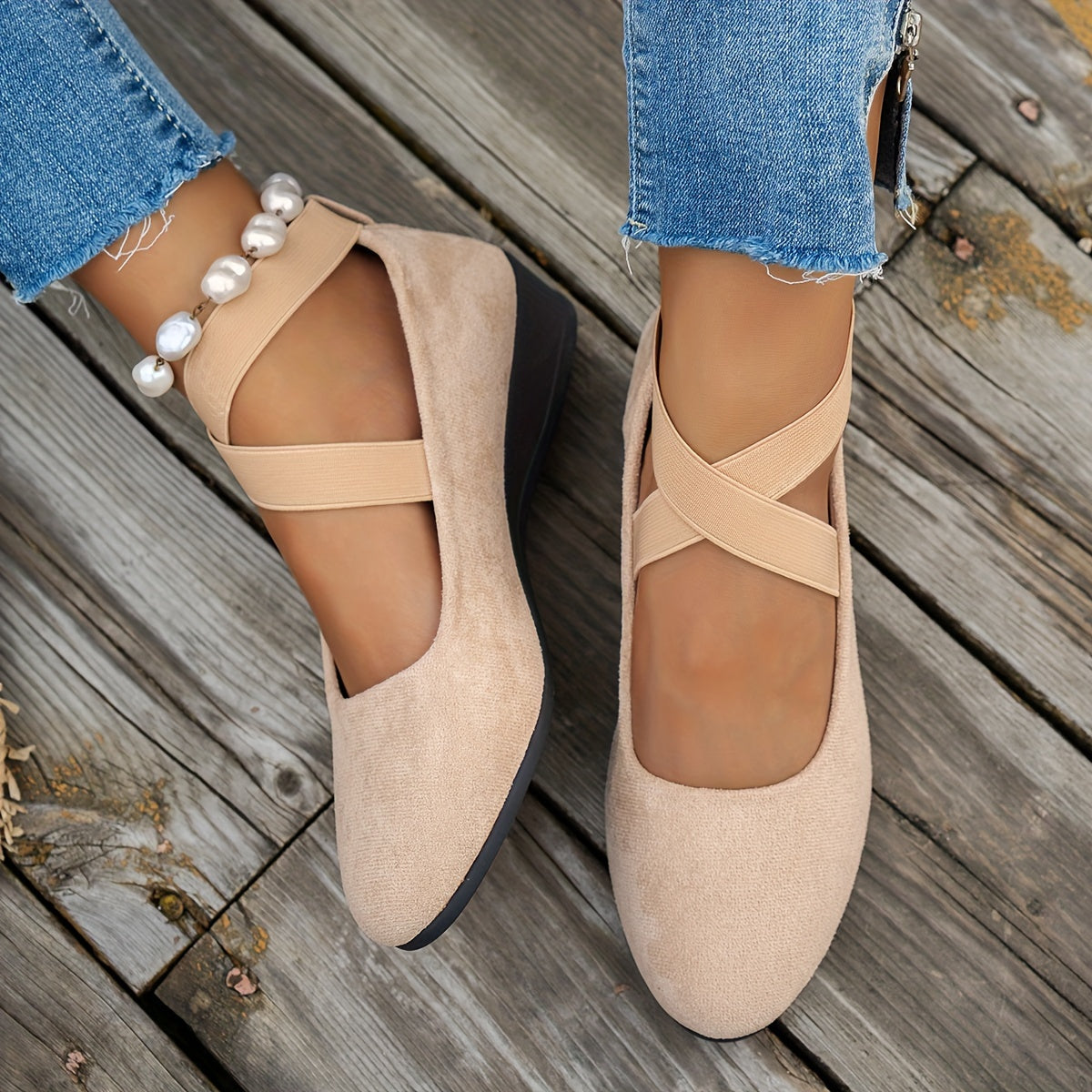 Luna | Plain women's ballet flats in breathable velvet
