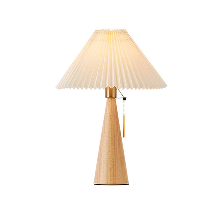 Zenori – Minimalist Wooden LED Table Lamp Pleated Fabric