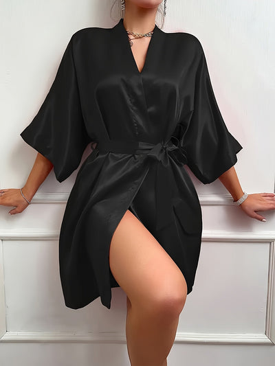 Evelien | Elegant satin kimono bathrobe with three-quarter sleeves
