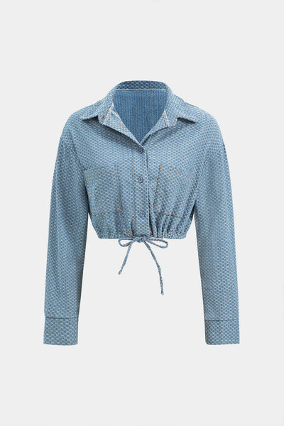 Denim Long Sleeve Drawstring Top and Jeans Set