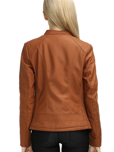 Elise | Women's plus size casual faux leather jacket with zip and lapel collar