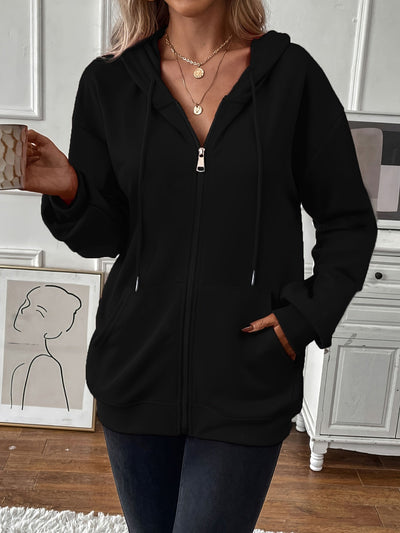 Stefanie | Stevige rits met trekkoord, losse hoodie met lange mouwen en zakken
