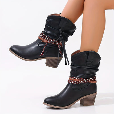 Elin | Women's cowboy boots with tassel and braided buckle
