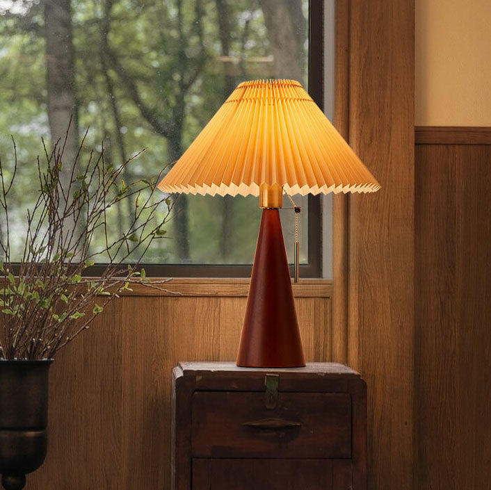 Zenori – Minimalist Wooden LED Table Lamp Pleated Fabric