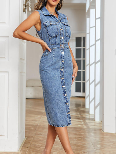 Loïs | Blauwe mouwloze denim jurk