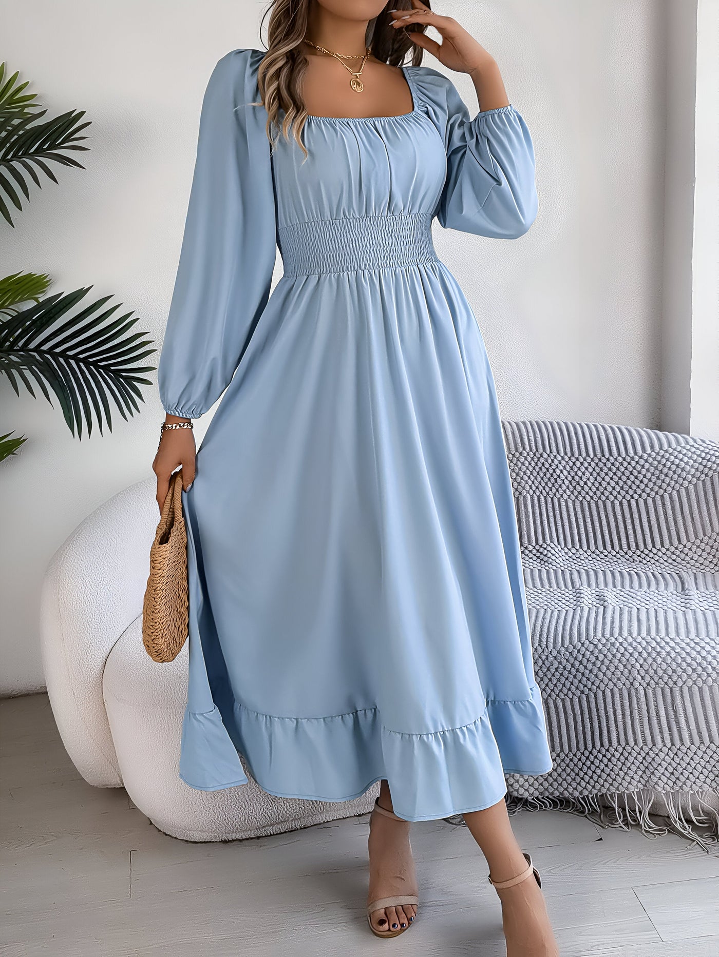 Hoge taille bruidsmeisjesjurk met ruches voor vrouwen | Perfect voor lente/zomer