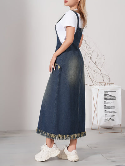 Lotte | Casual denim maxi-jurk met raw hem en verstelbare band