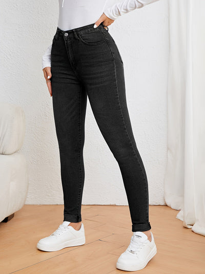 Lotte | Olive green high-waisted slim-fit jeans with stretch denim