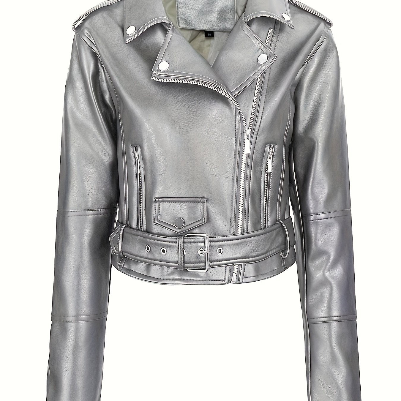 Lotte | Faux leather crop jacket with zipper and long sleeves