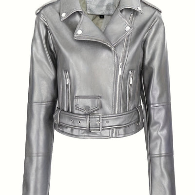 Lotte | Faux leather crop jacket with zipper and long sleeves