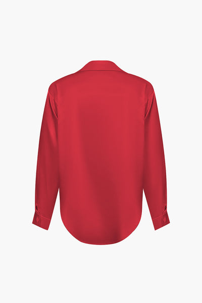 Lillian - Basic Plain Satin Women's Long Sleeve Shirt
