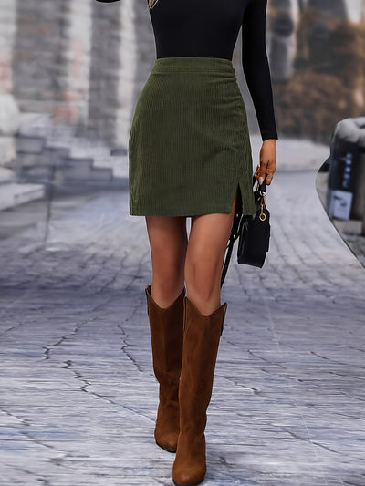 Sophie | Elegante hoge taille mini rok met split in effen kleur