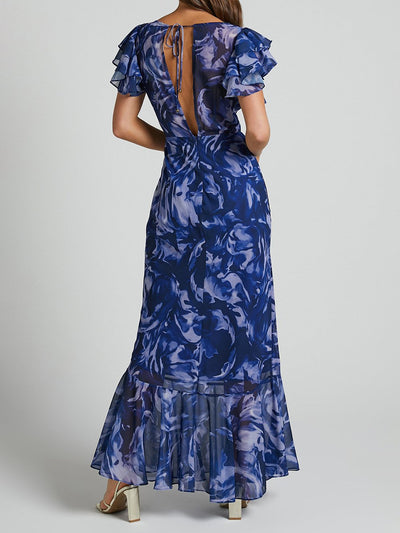 Sarah - Bedrukte chiffon maxi-jurk met V-halslijn
