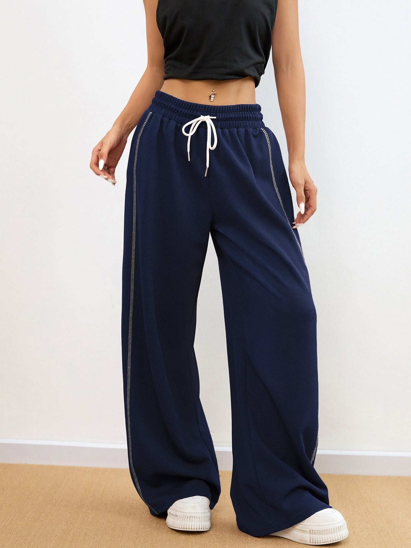 Nina | Dames casual wafelpatroon joggingbroek in effen kleur