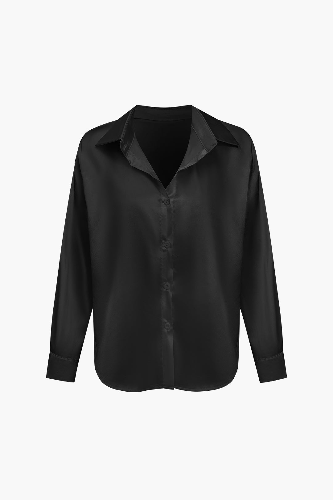 Lillian - Basic Plain Satin Women's Long Sleeve Shirt
