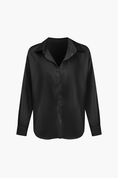 Lillian - Basic Plain Satin Women's Long Sleeve Shirt