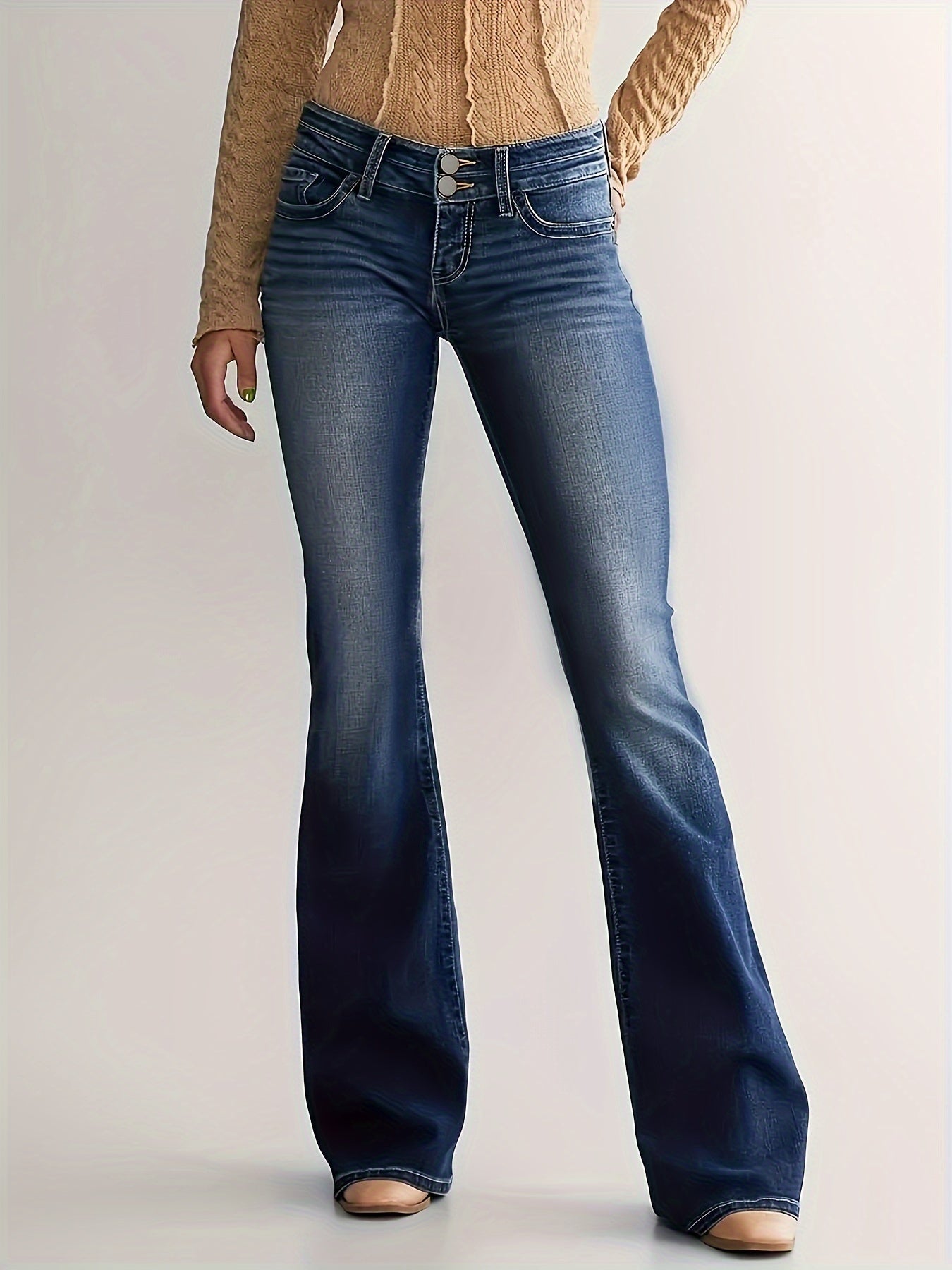 Sophie | Casual flared denim broek met dubbele knoopsluiting