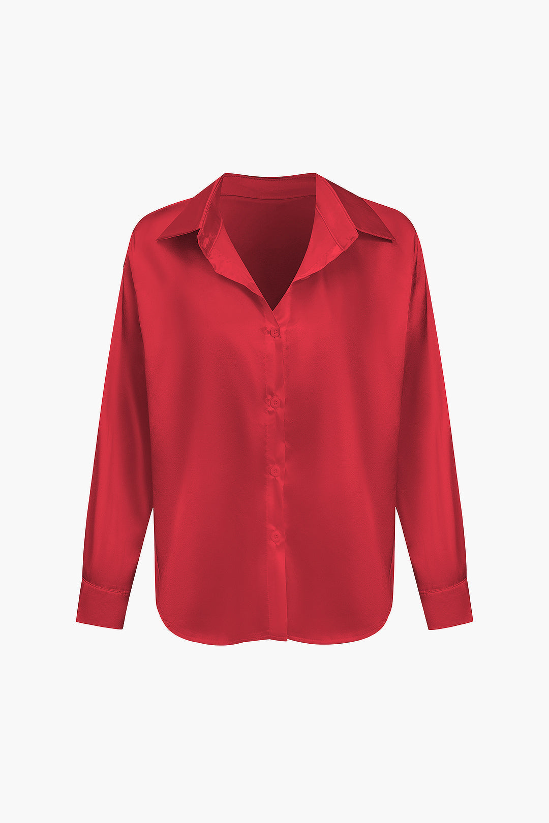 Lillian - Basic Plain Satin Women's Long Sleeve Shirt