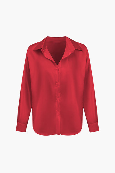 Lillian - Basic Plain Satin Women's Long Sleeve Shirt